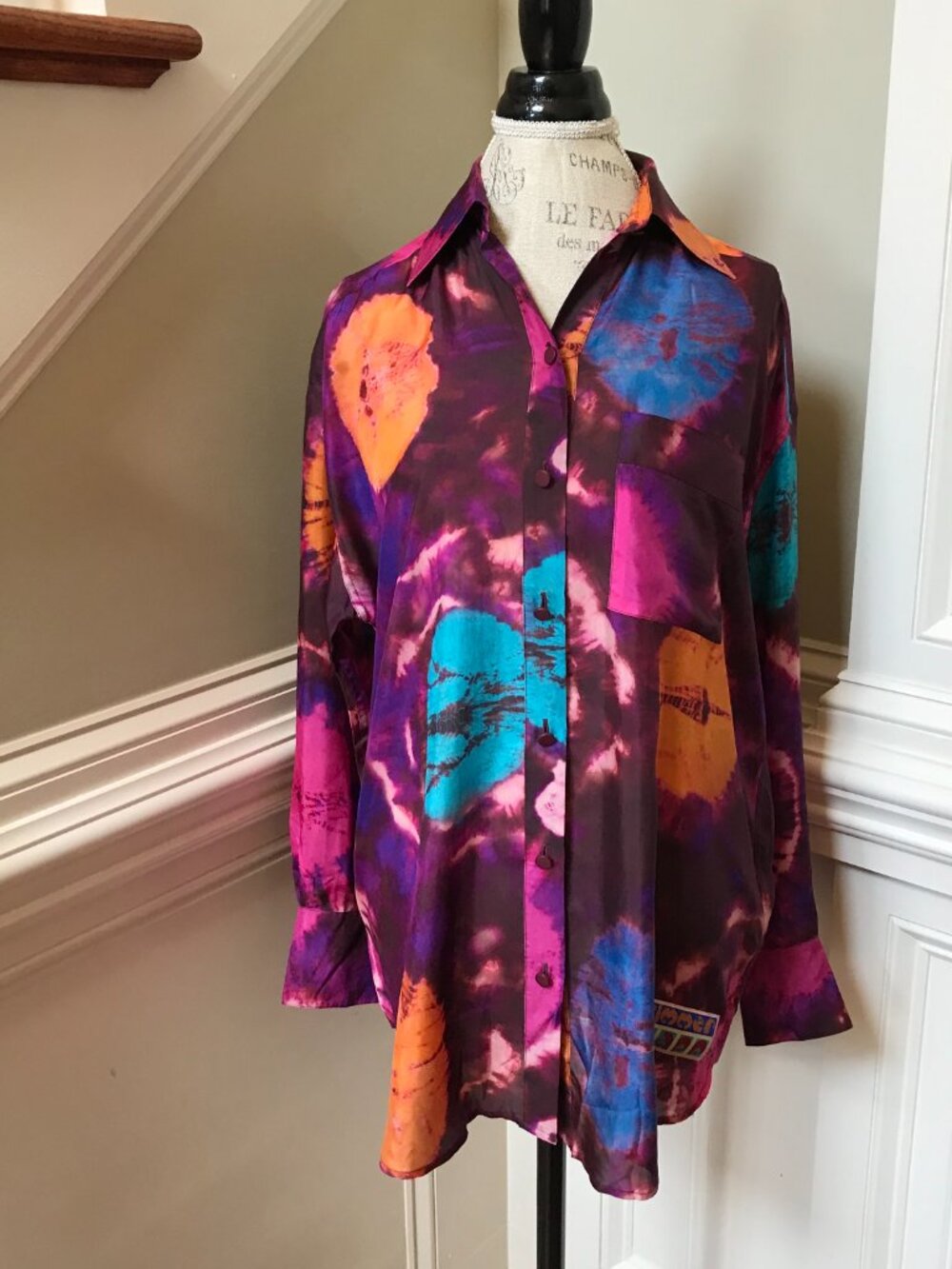 Zimmermann Acadian Tie Dye Shirt Blouse Womens 0 XS Pink Blue Silk Long Sleeve - Picture 4 of 14